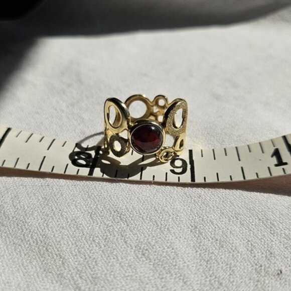 Italian Gold Bubble Ring with Garnet Stone - Picture 4 of 9